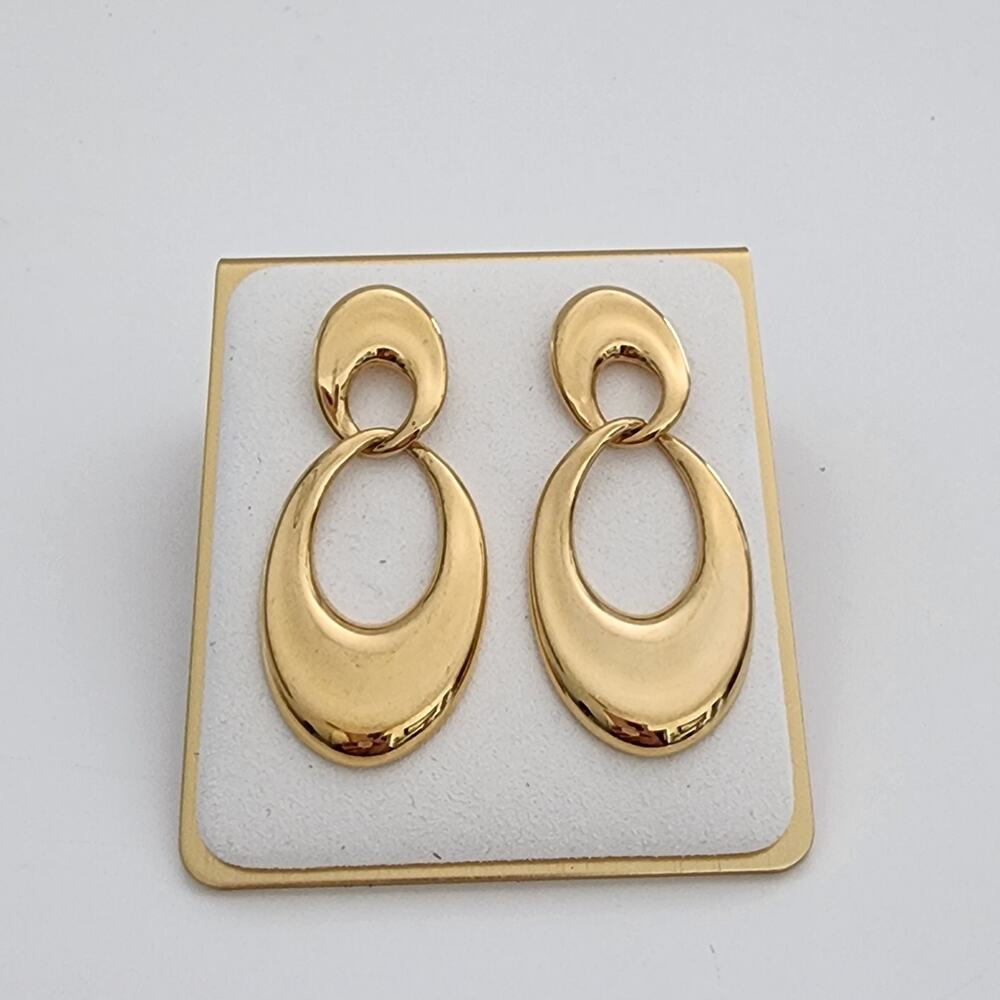 Vintage 80's‎ gold tone open oval dangle post earrings
